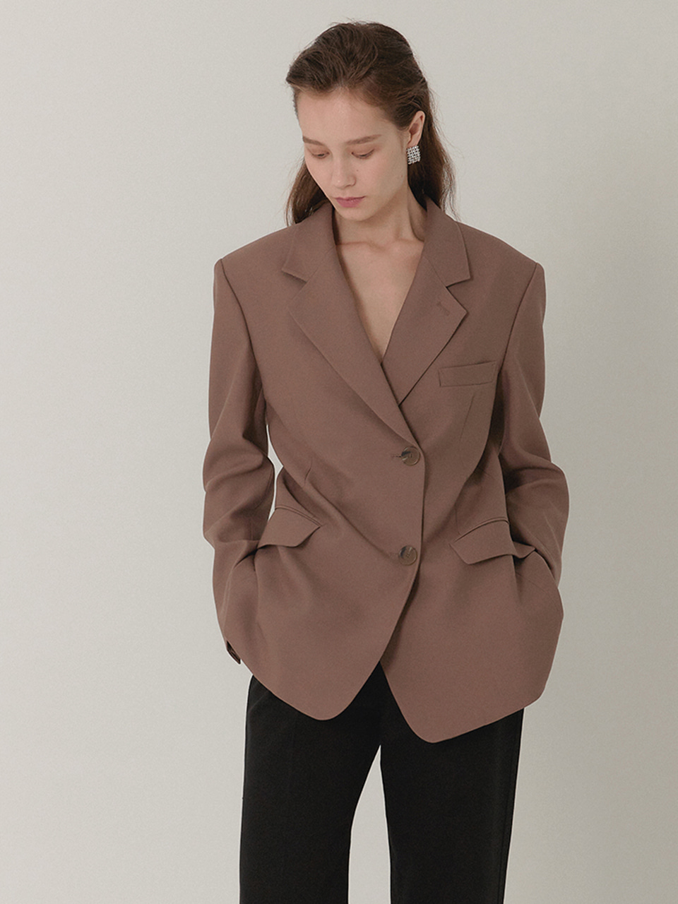 AMBER Classic Tailored Half Double Jacket_DUST COCOA