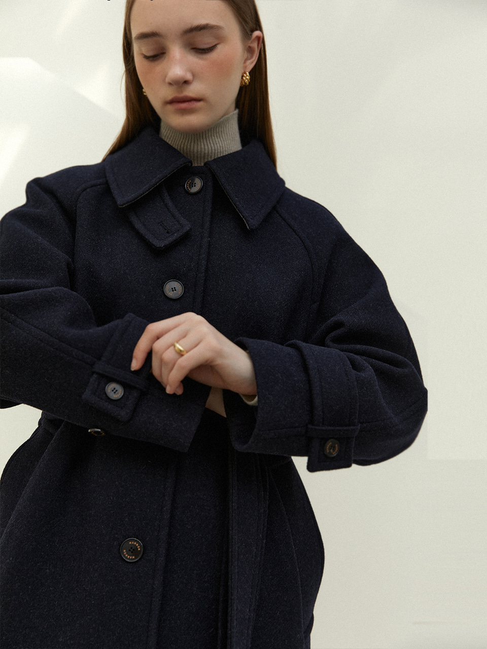 [Low in stock] GRETA over-sized classic balmacaan wool coat_Navy