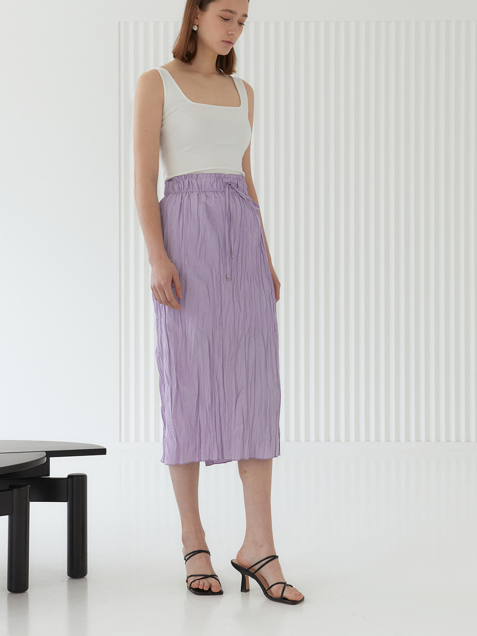 ANNA_Pleated H-line Midi Skirt_Lavender