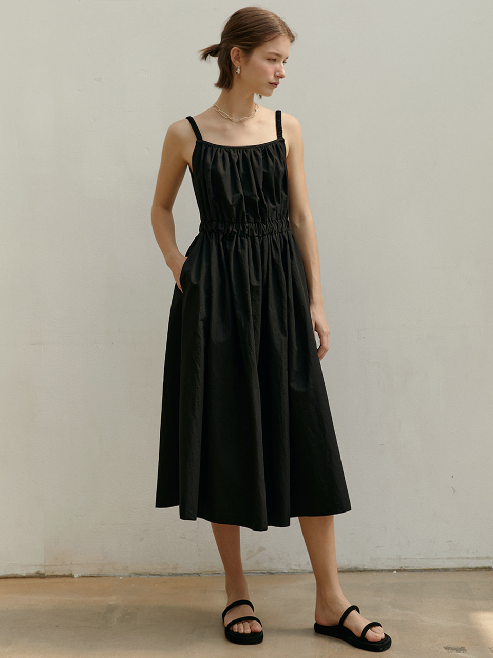LINDY sleeveless linen long dress_Black
