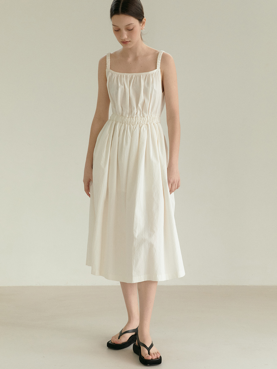 LINDY sleeveless linen long dress_Ivory