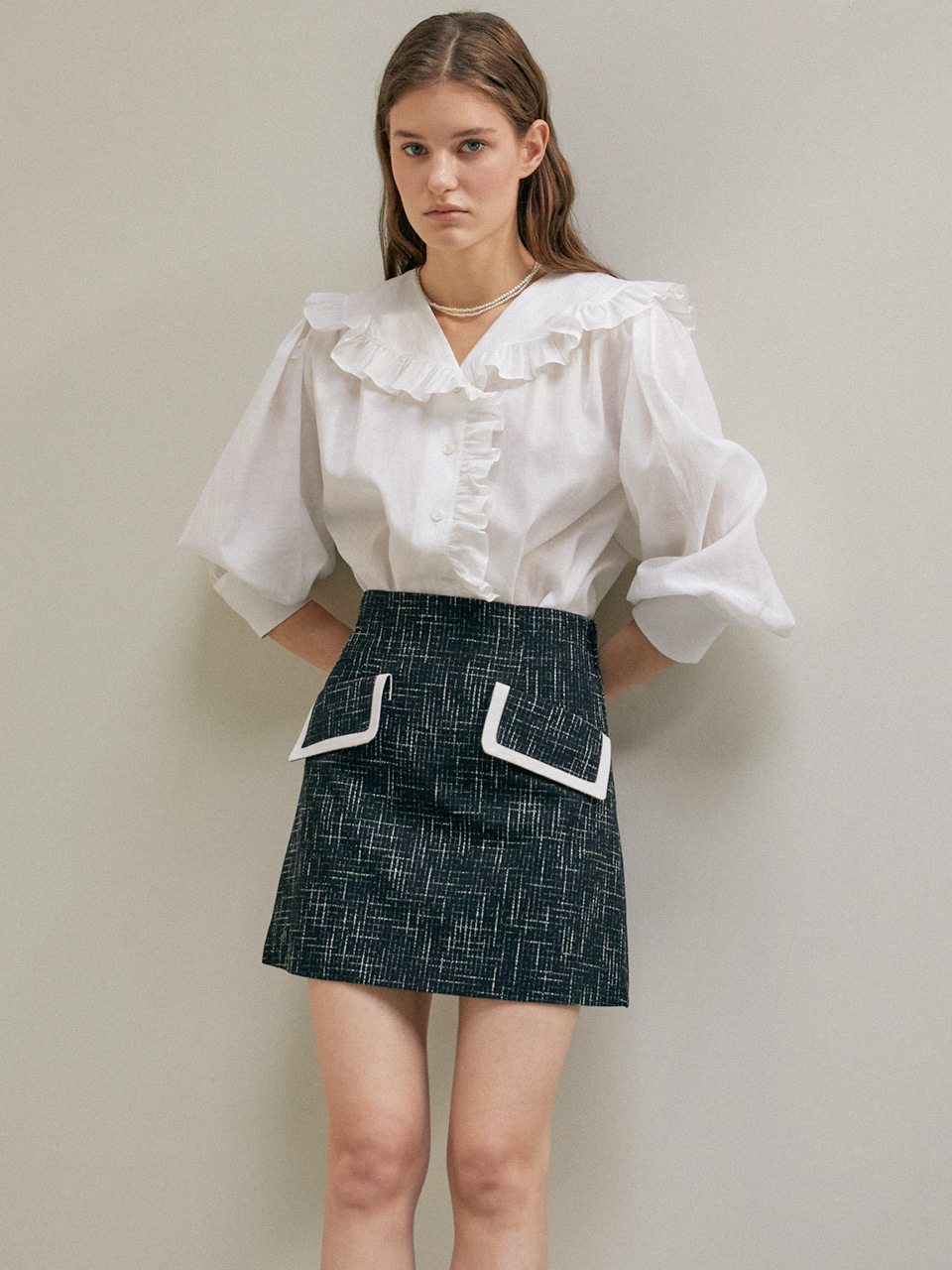 [Low in stock] JODIE front pocket A-line mini skirt_BLACK CHECK