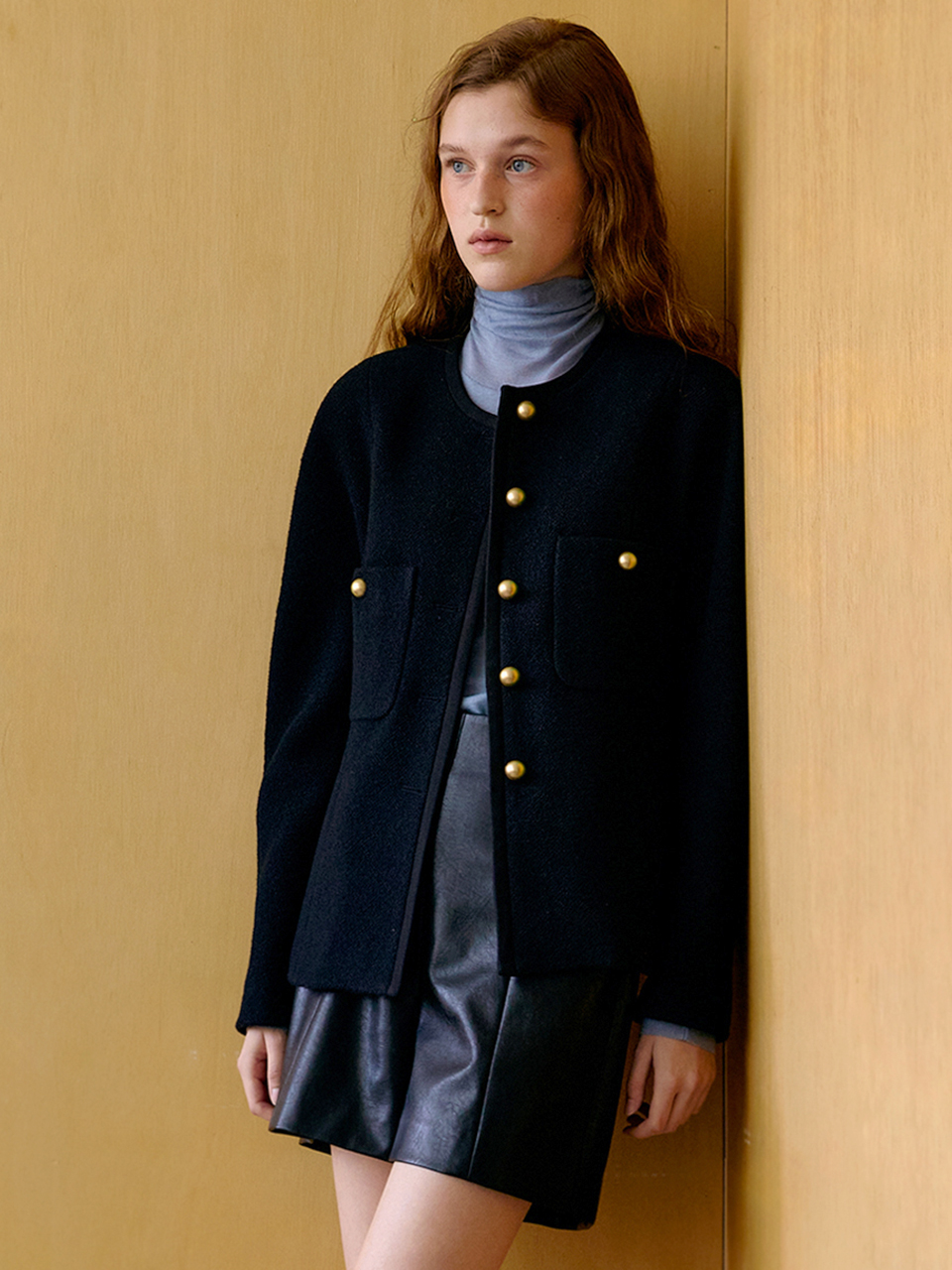 PRYDA classic dolman sleeve solid-tweed jacket_Black
