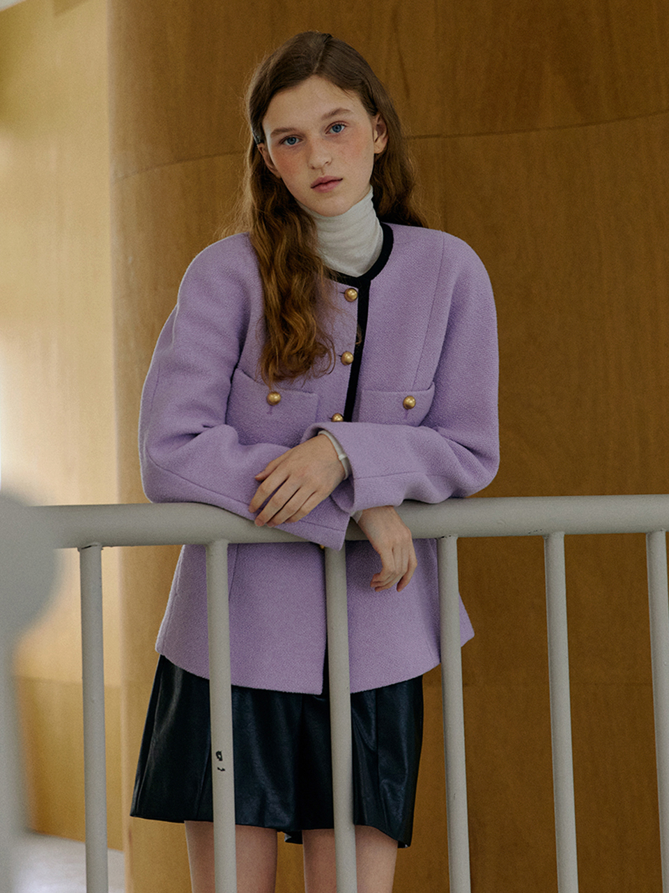 PRYDA classic dolman sleeve solid-tweed jacket_Lavender