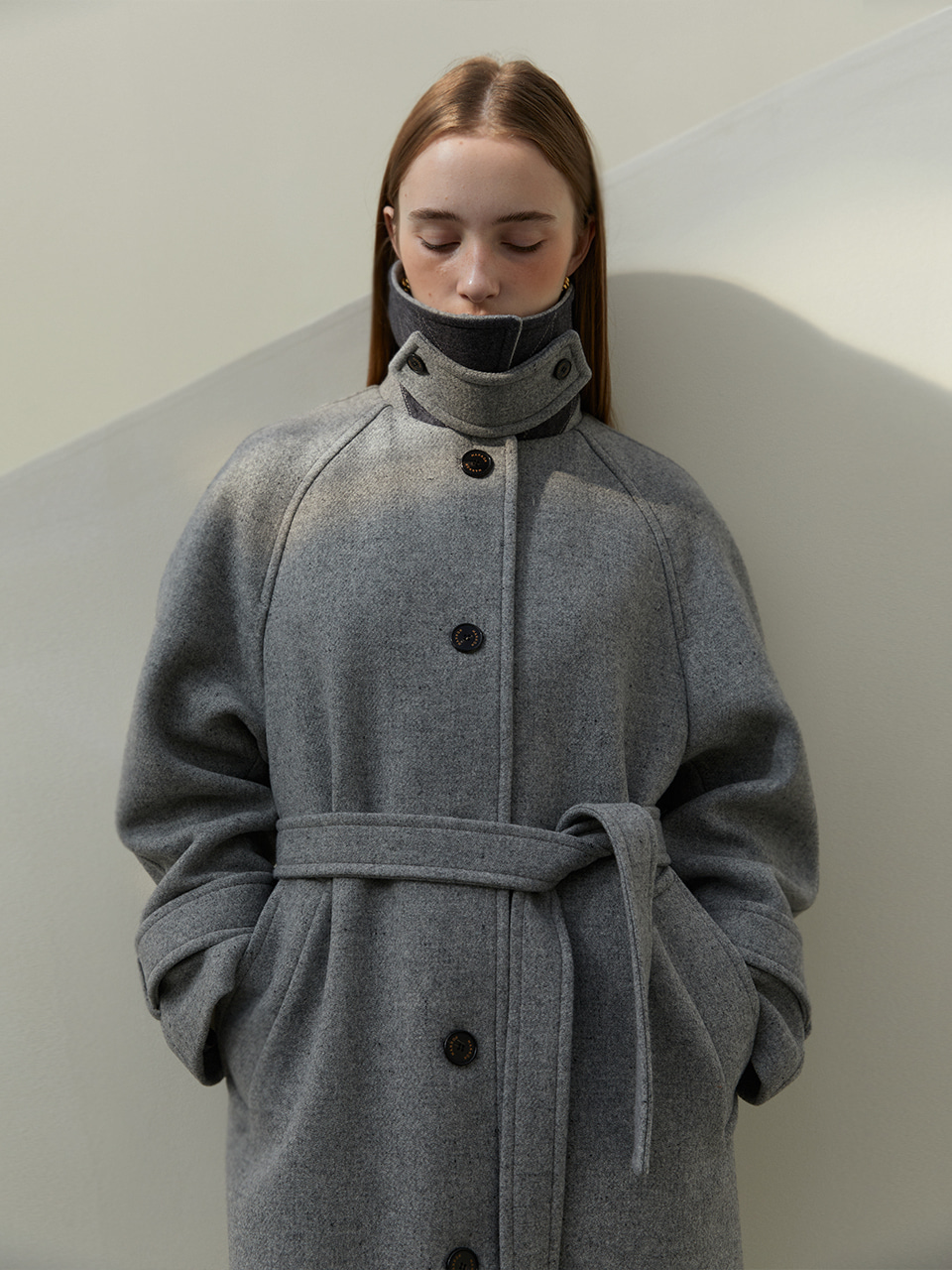 [Low in stock] GRETA oversized balmacaan wool coat_Grey